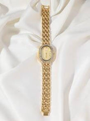 Shein - Disu Lady's Classic Business Wristwatch, Oval Gold Dial & Stainless Steel Strap With Zirconia & Quartz Movement
