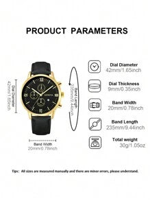 Shein - Men Watch 1pc Men's Black Pu Strap Gold Dial Calendar Fashion Quartz Watch Watch For Men Father's Day Gifts