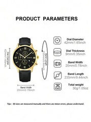 Shein - Men Watch 1pc Men's Black Pu Strap Gold Dial Calendar Fashion Quartz Watch Watch For Men Father's Day Gifts