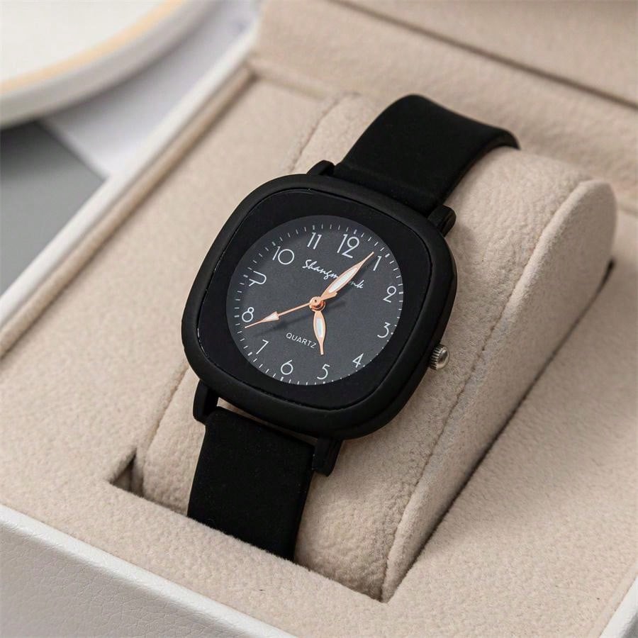 Shein - 1Pcs Luxury Circular  Watch Women  Watches  Silicone Strap Ladies Quartz Wristwatch Girls Holiday Gifts For Women
