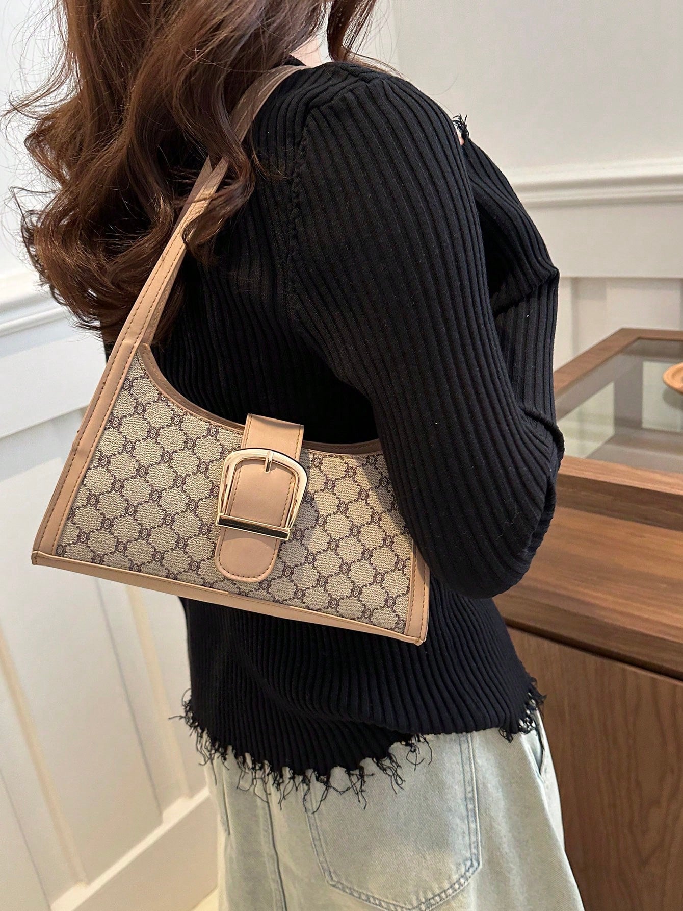 Shein - A Women'S Retro Fashion Color Contrast Shoulder Bag, Elegant Light Luxury Underarm Bag Pu, Casual Small Square Bag, Suitable For Women'S Daily Use
