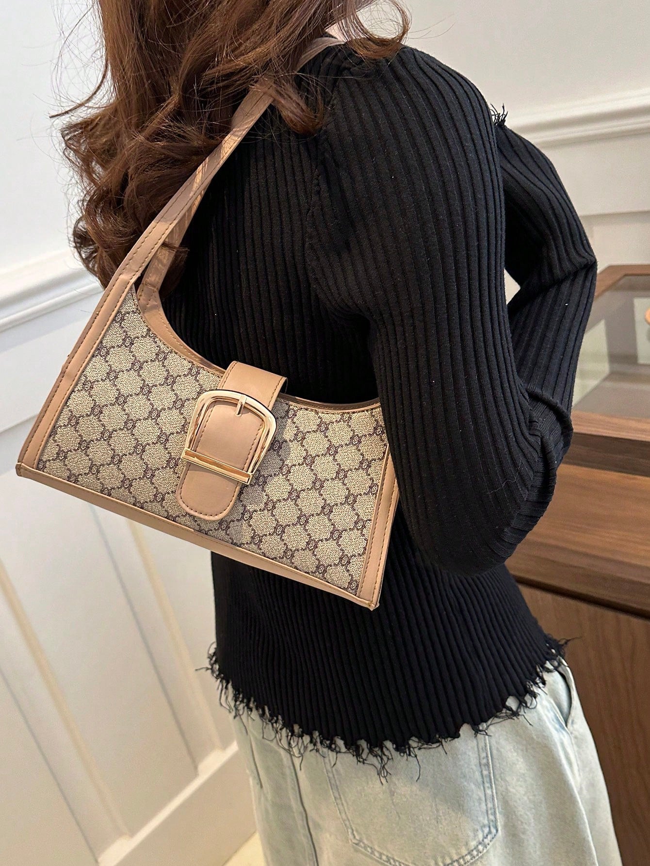 Shein - A Women'S Retro Fashion Color Contrast Shoulder Bag, Elegant Light Luxury Underarm Bag Pu, Casual Small Square Bag, Suitable For Women'S Daily Use