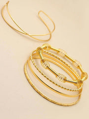 Shein - 5Pcs Basic Style Crossed Diamond Pattern Twisted Gold Bangle, Suitable For Men And Women Daily Wear