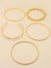 Shein - 5Pcs Basic Style Crossed Diamond Pattern Twisted Gold Bangle, Suitable For Men And Women Daily Wear