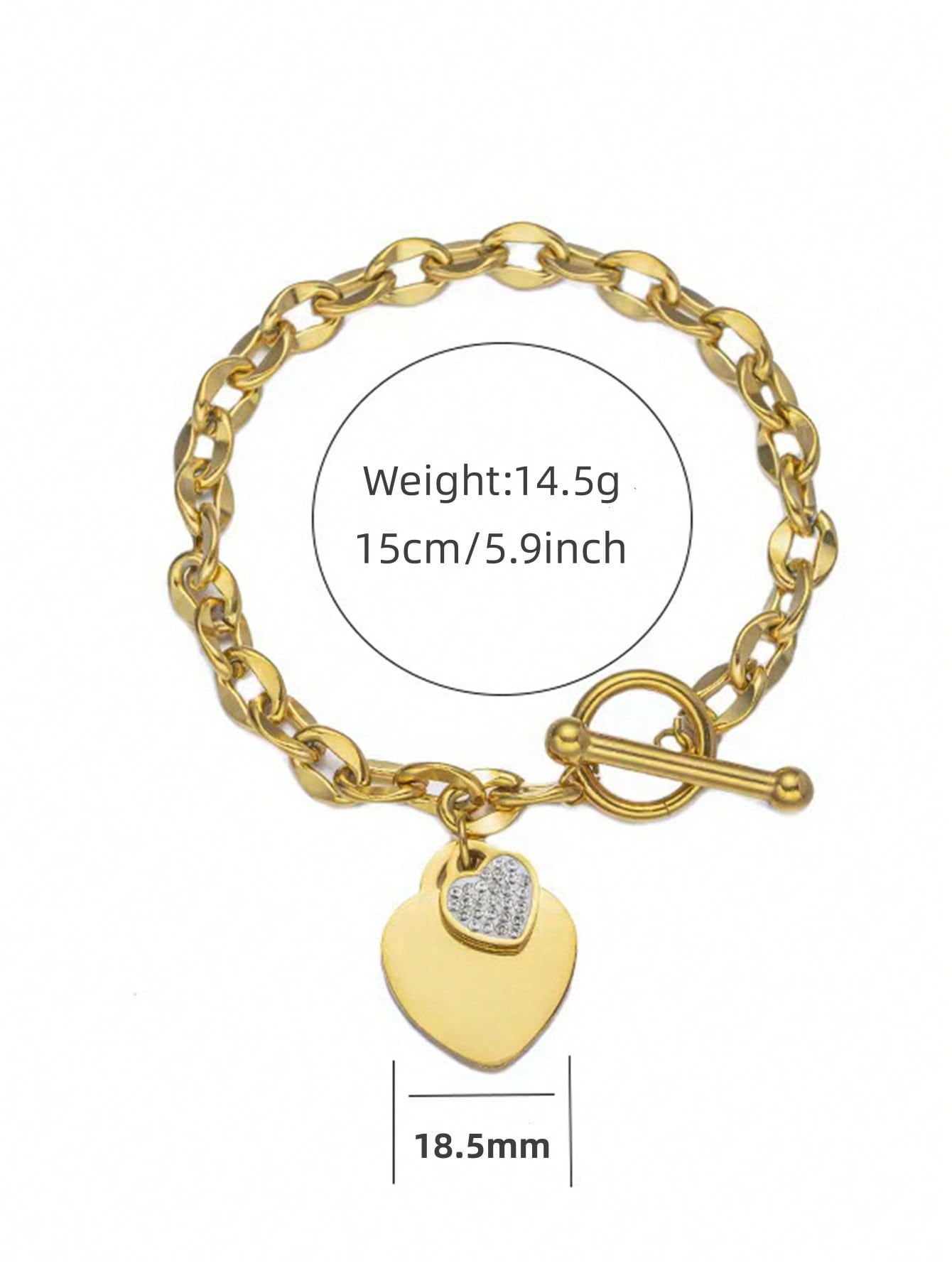 Shein - 1pc Elegant & Luxurious Stainless Steel Bracelet Plated In 18k Gold-Color With Two Heart Shaped Pendant, Suitable For Women To Wear At Parties Or As A Gift
