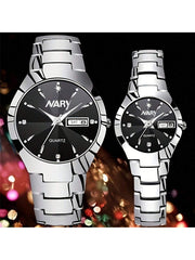 Shein - 2Pcs/Set Couple'S Quartz Watch With Calendar Function, Business & Fashion Design, Ideal Valentine'S Day Gift For Men & Women, Suitable For Daily Wear