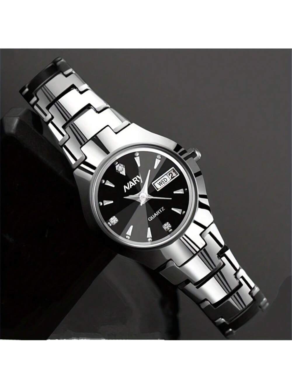 Shein - 2Pcs/Set Couple'S Quartz Watch With Calendar Function, Business & Fashion Design, Ideal Valentine'S Day Gift For Men & Women, Suitable For Daily Wear