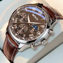 Shein - 1pc Men Business Quartz Wristwatch, Stylish Casual Sports PU Leather Strap Watch, Suitable For Work, Travel, Business Occasions, Daily Wear, Men Gift (Dial Color Random)