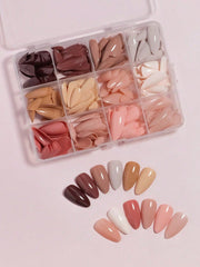 Shein - 288Pcs 12Mixed Solid Autumm And Winter Colors Long Almond Nail Tips Full Cover False Nail Tips Press On Fake Nails With Storage Box As Gift For Women And Girls
