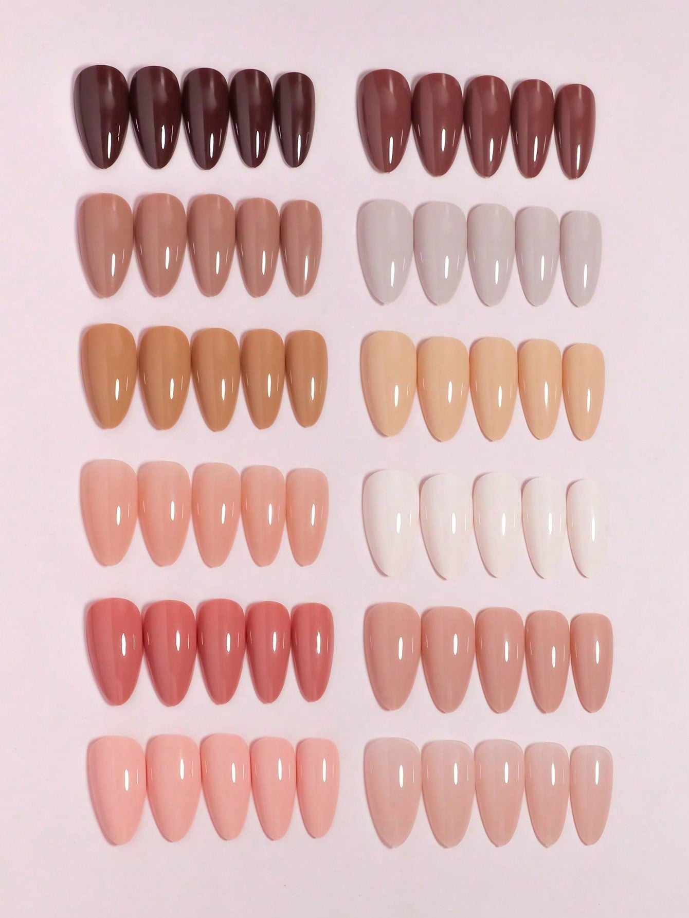 Shein - 288Pcs 12Mixed Solid Autumm And Winter Colors Long Almond Nail Tips Full Cover False Nail Tips Press On Fake Nails With Storage Box As Gift For Women And Girls