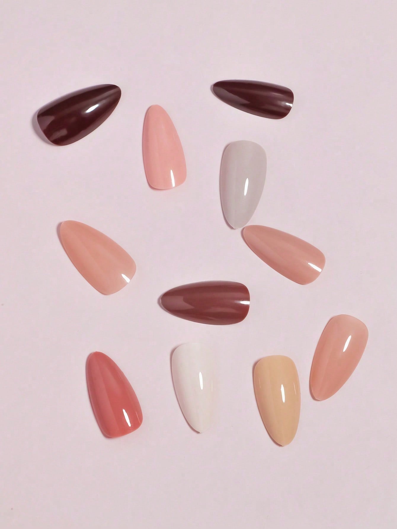 Shein - 288Pcs 12Mixed Solid Autumm And Winter Colors Long Almond Nail Tips Full Cover False Nail Tips Press On Fake Nails With Storage Box As Gift For Women And Girls