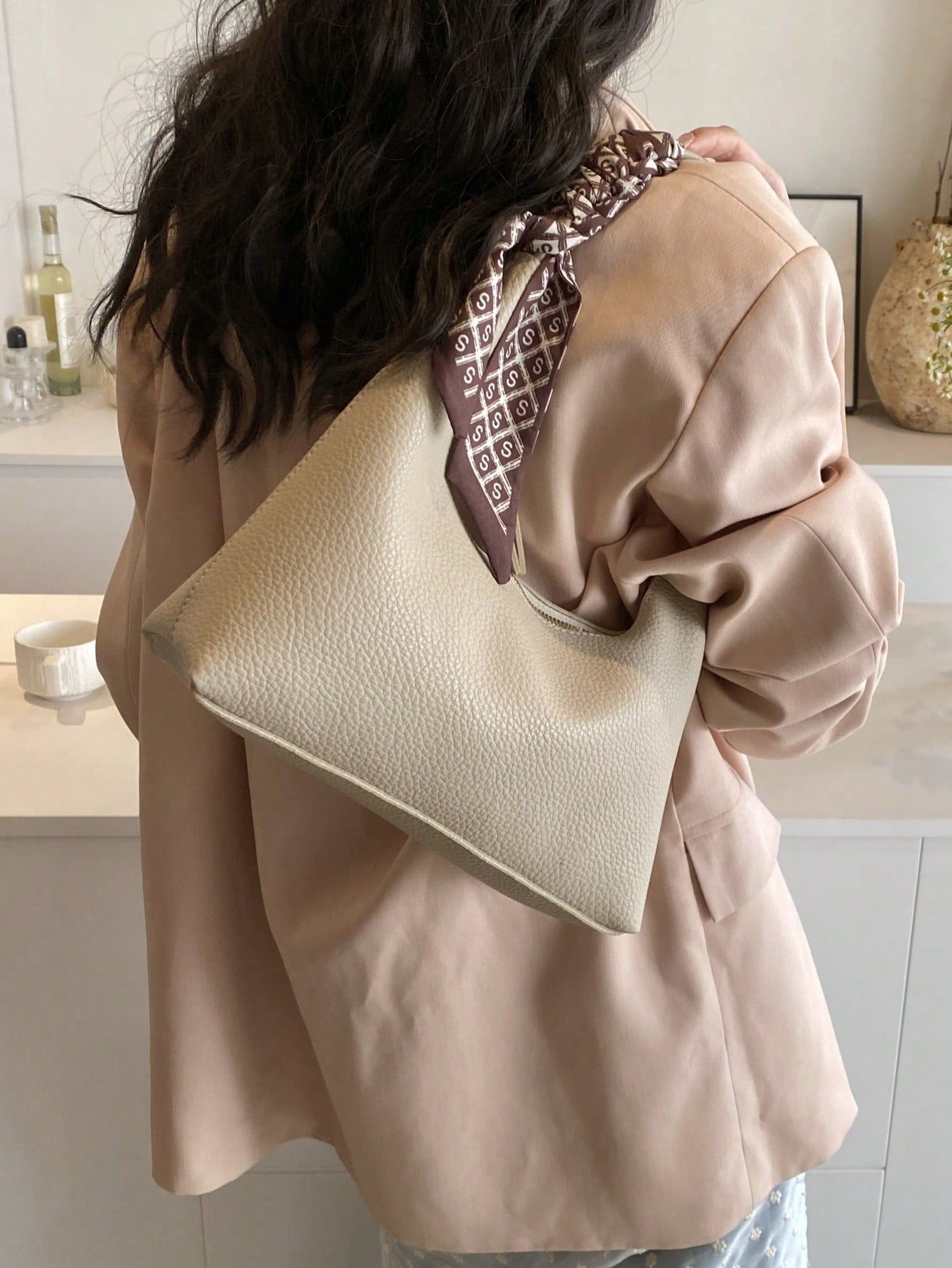 Shein - Simple Style Women'S Shoulder Crossbody Bag With Silk Scarf Gift