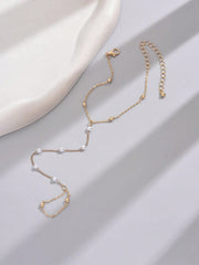 Shein - 1Pc Simple & Elegant Gold Tone Chain Bead Detail Linked Finger Bracelet