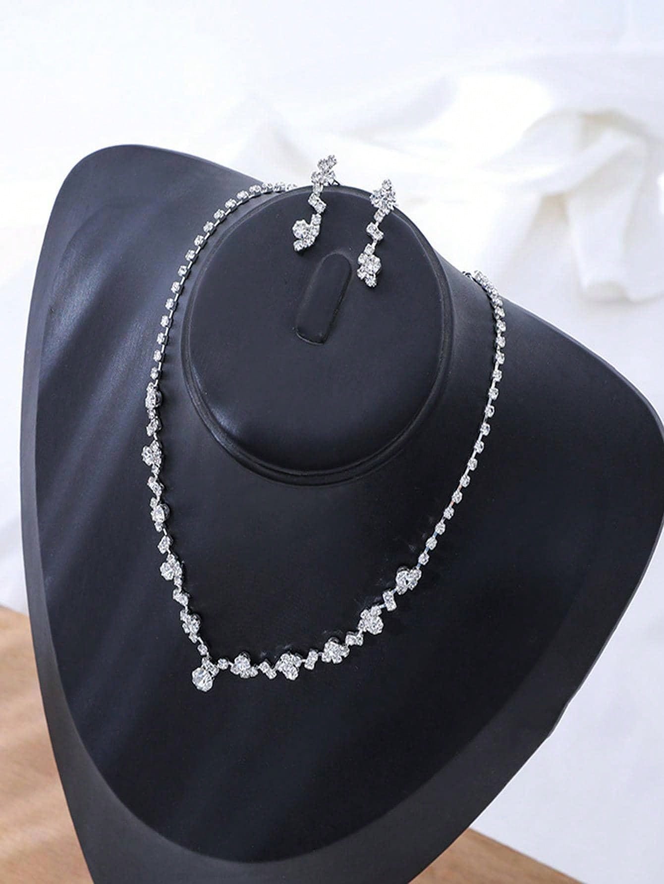 Shein - Luxury Glass Rhinestone Decor Chain Necklace For Women For Daily Life