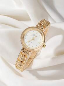 Shein - Disu Classic Fashionable Gold Stainless Steel Watch Band Bracelet Watch For Ladies.