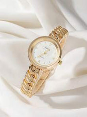 Shein - Disu Classic Fashionable Gold Stainless Steel Watch Band Bracelet Watch For Ladies.