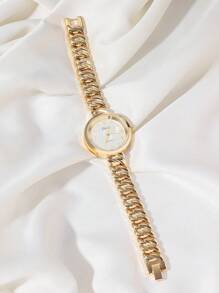 Shein - Disu Classic Fashionable Gold Stainless Steel Watch Band Bracelet Watch For Ladies.
