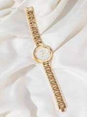 Shein - Disu Classic Fashionable Gold Stainless Steel Watch Band Bracelet Watch For Ladies.