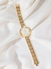 Shein - Disu Classic Fashionable Gold Stainless Steel Watch Band Bracelet Watch For Ladies.