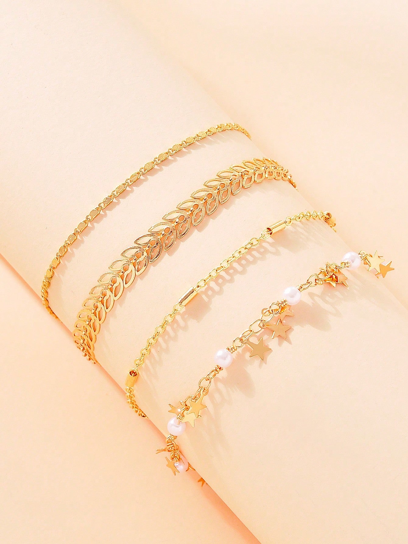 Shein - 4pcs/Set Stylish Crystal Decor Multi Element Chain Bracelet, Shiny Jewelry For Dating, Daily Wear And Party, Suitable For Women And Girls