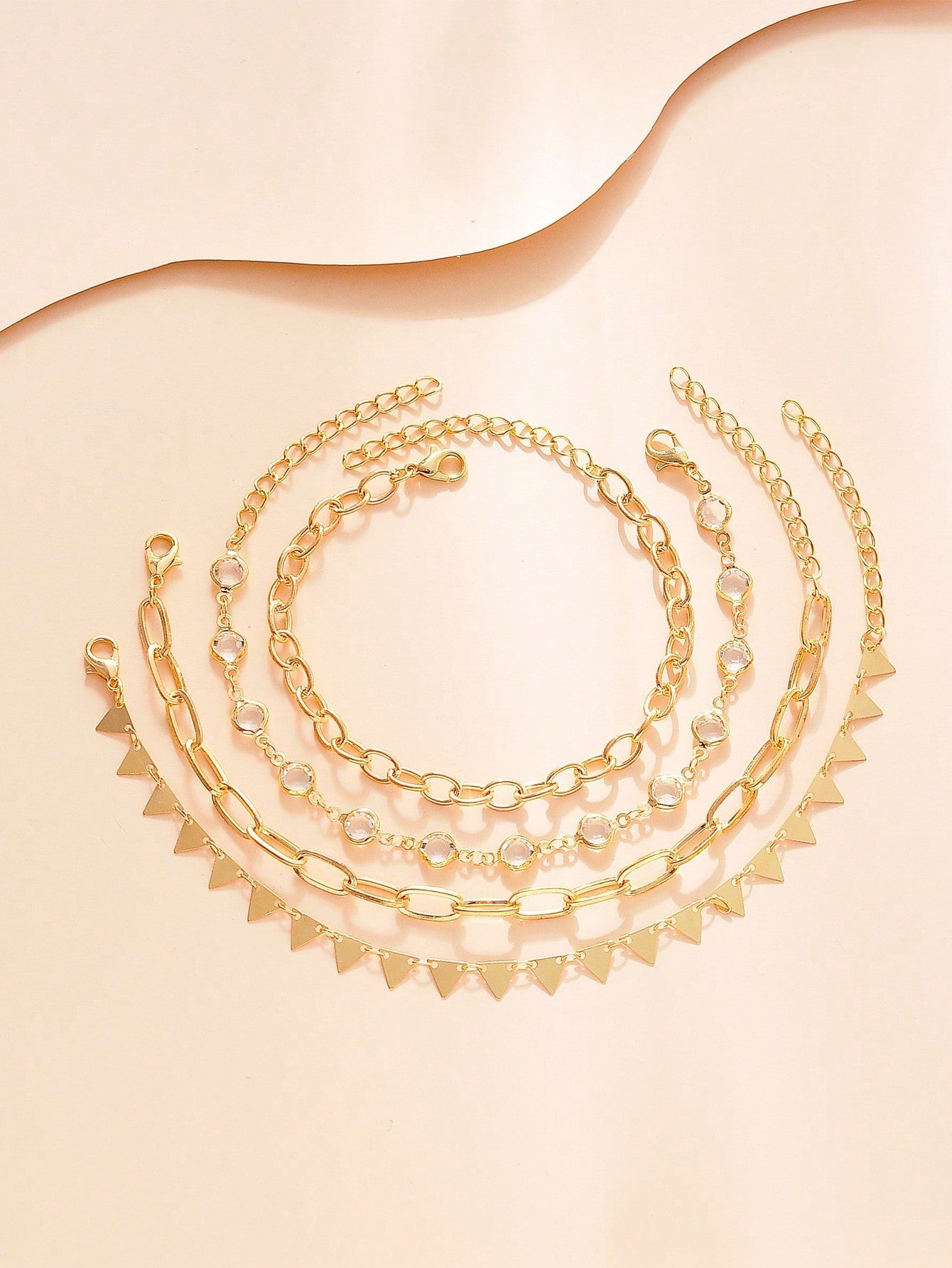 Shein - 4pcs/Set Stylish Crystal Decor Multi Element Chain Bracelet, Shiny Jewelry For Dating, Daily Wear And Party, Suitable For Women And Girls