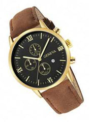 Shein - Men Watch 1pc Men's Fashionable Quartz Watch With Brown Pu Strap And Calendar Display Watch