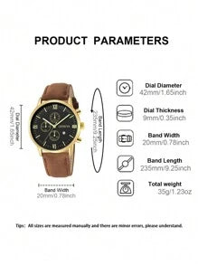 Shein - Men Watch 1pc Men's Fashionable Quartz Watch With Brown Pu Strap And Calendar Display Watch