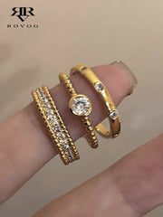 Shein - 3Pcs/Set Minimalist Elegant Luxury Women'S Dating Daily Vacation Copper & Cubic Zirconia Stacking Rings, Suitable For Festival Gifts
