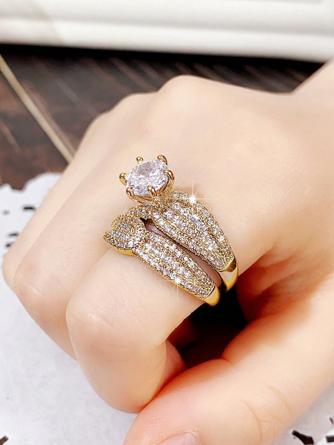 Shein - 2Pc/Set Gorgeous Cubic Zirconia Ring For Women For Valentine'S Day Gift Wedding Anniversary Party Jewelry