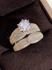 Shein - 2Pc/Set Gorgeous Cubic Zirconia Ring For Women For Valentine'S Day Gift Wedding Anniversary Party Jewelry