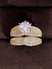 Shein - 2Pc/Set Gorgeous Cubic Zirconia Ring For Women For Valentine'S Day Gift Wedding Anniversary Party Jewelry