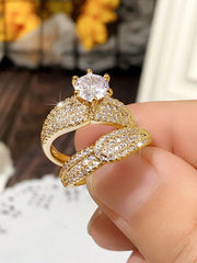 Shein - 2Pc/Set Gorgeous Cubic Zirconia Ring For Women For Valentine'S Day Gift Wedding Anniversary Party Jewelry
