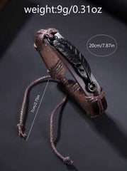 Shein - Men Watch 2pcs/Set Men's Casual Calendar Pu Leather Strap Quartz Watch And Feather Leather Cord Bracelet