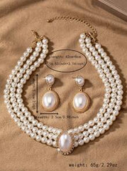 Shein - A Set Of Elegant And Romantic Cubic Zirconia Inlaid Faux Pearl Multilayer Necklace set