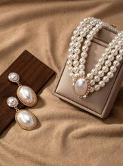Shein - A Set Of Elegant And Romantic Cubic Zirconia Inlaid Faux Pearl Multilayer Necklace set
