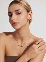 Shein - 1Set Simple Copper Plated Blue Stone Inlay Ear Studs Ring Necklace Jewelry Set Suitable For Women'S Daily Wear