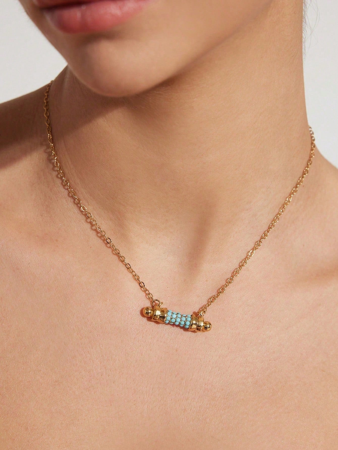 Shein - 1Set Simple Copper Plated Blue Stone Inlay Ear Studs Ring Necklace Jewelry Set Suitable For Women'S Daily Wear