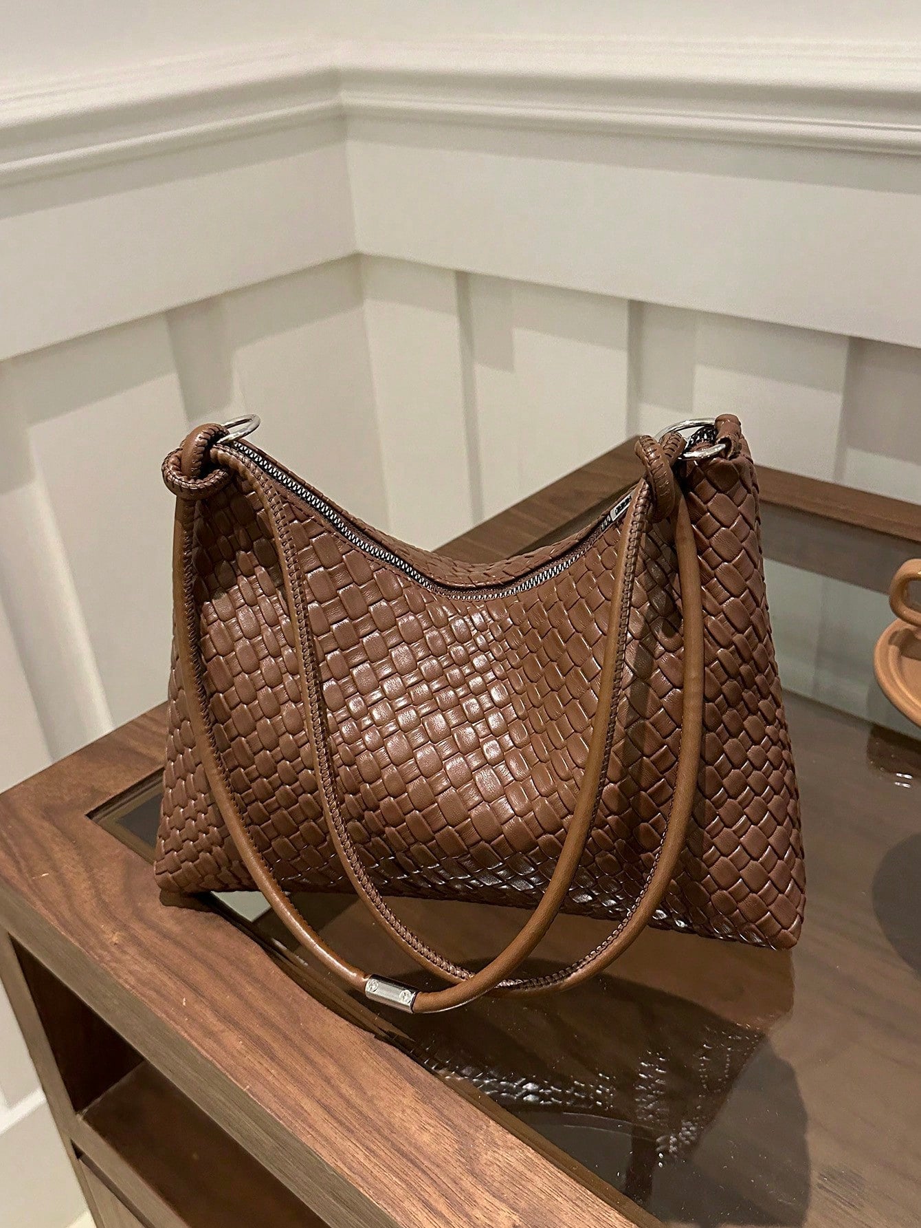 Shein - New Fashion Woven Tote Bag Retro Shoulder Bag