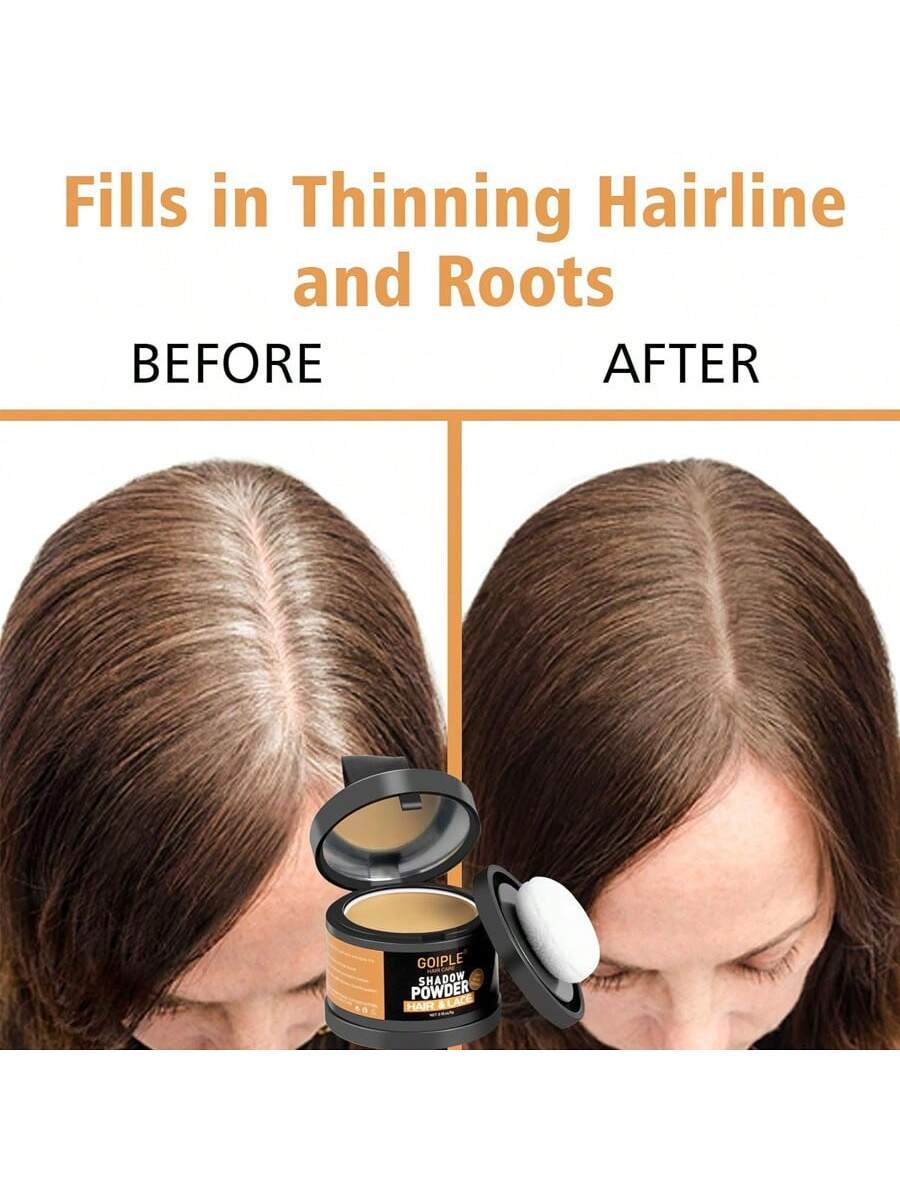 Shein - Dark Brown Root Cover Up Powder, Instantly Hair Coverage Hairline Powder Shadow Powder For Fills In Thinning Hairline With Soft Sponge Applicator Puff ,  Matching Mirror  Makeup Tool - Coffee Brown