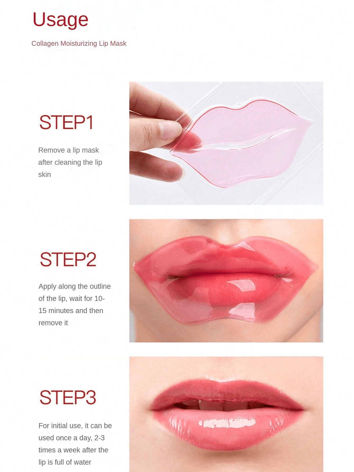 Shein - 10Pcs Hydrating Collagen Lip Masks For Women, Moisturizing Lip Gel Patches, Reduce Fine Lines And Dark Circles Around Lips