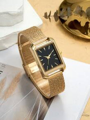 Shein - 1pc Gold Stainless Steel Strap Simple Casual Quartz Watch