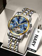 Shein - 1Pc High-End Men Business Multifunctional Mechanical Watch, Automatic Hollow Waterproof Calendar Wristwatch For Business Meetings And Daily Use