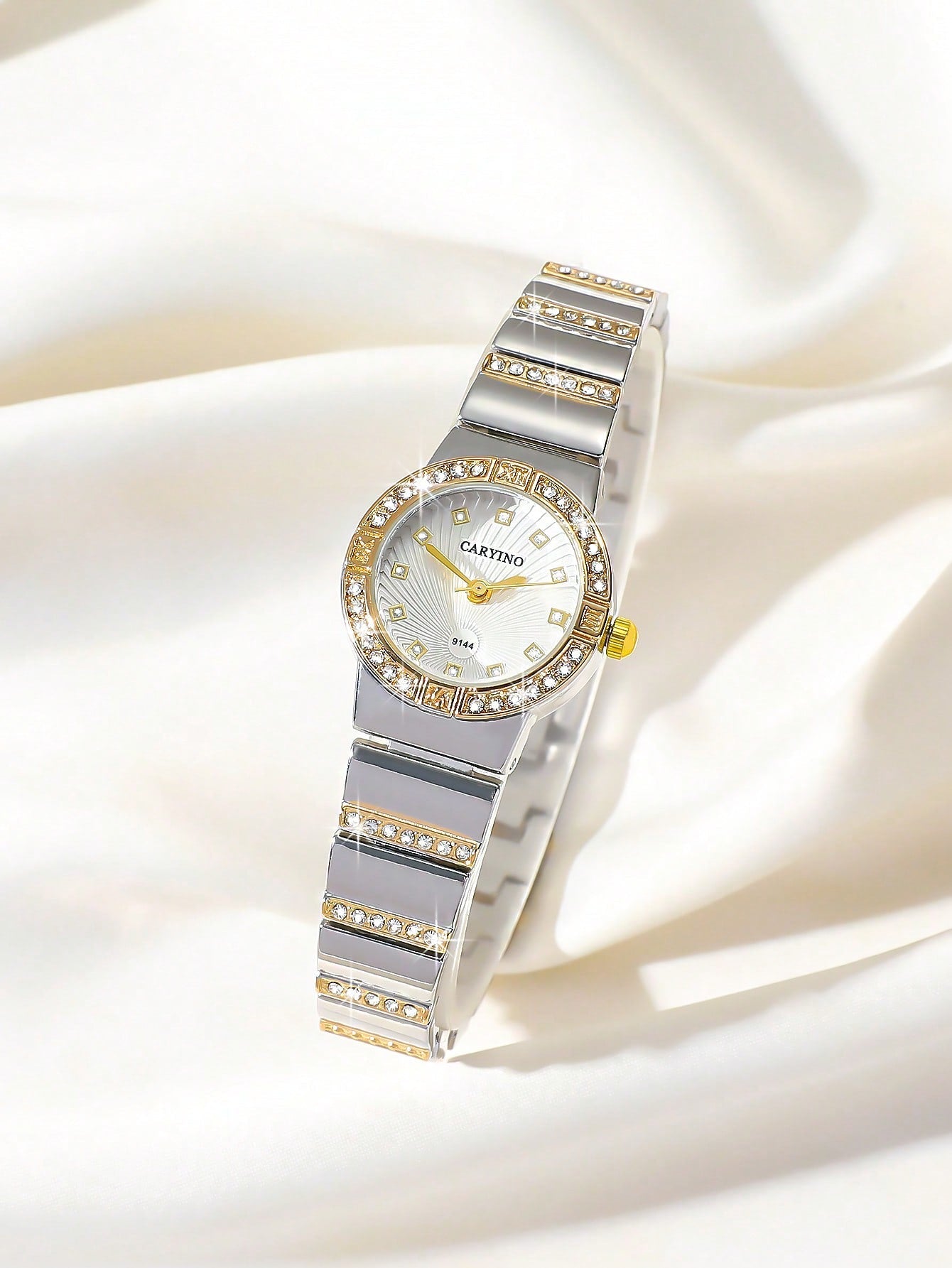 Shein - Caryino Ladies Two-Tone Stainless Steel Watch Band Classic Business Dress Quartz Watch With Diamond, Suitable For Daily Wear