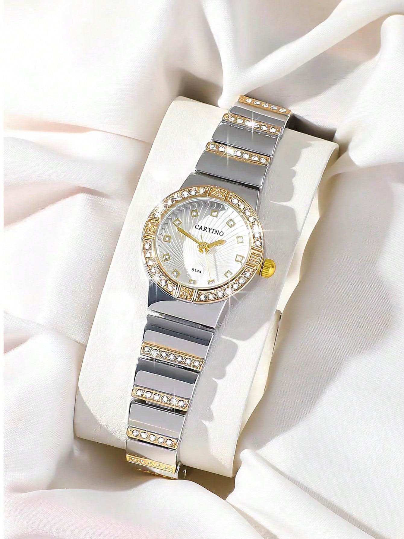 Shein - Caryino Ladies Two-Tone Stainless Steel Watch Band Classic Business Dress Quartz Watch With Diamond, Suitable For Daily Wear
