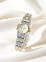 Shein - Caryino Ladies Two-Tone Stainless Steel Watch Band Classic Business Dress Quartz Watch With Diamond, Suitable For Daily Wear