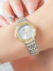 Shein - CARYINO Ladies Dual-Tone Stainless Steel Watch Band