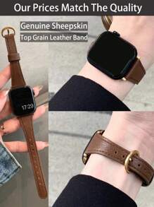 Shein - 1pc Apple Watch Band, Real Leather Watch Band For Women, Brown Simple Chic