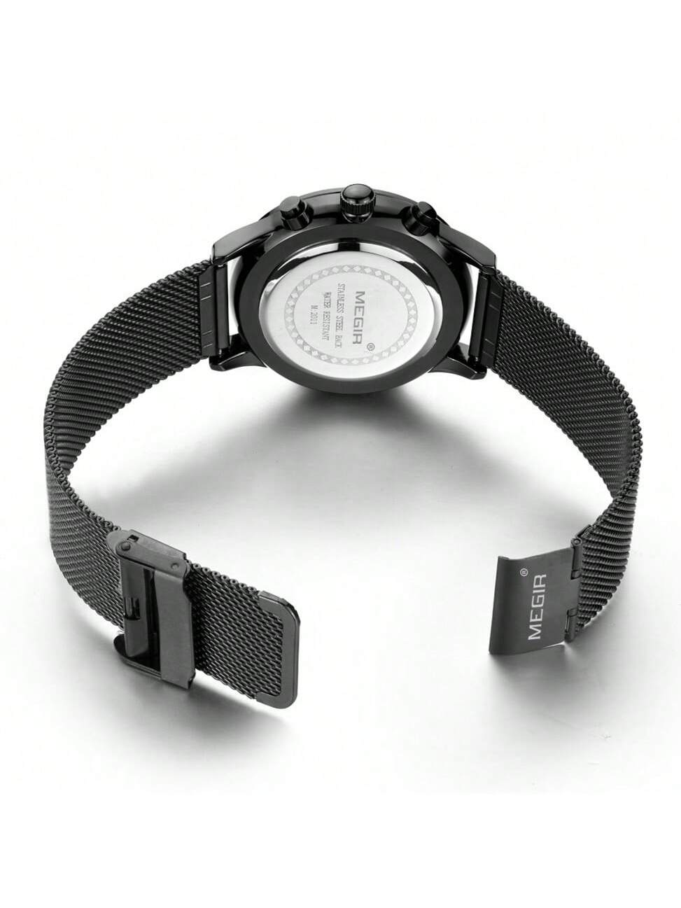 Shein- MEGIR Brand Business Men Watches Fashion Steel Mesh Strap Quartz Sports Wristwatch Waterproof