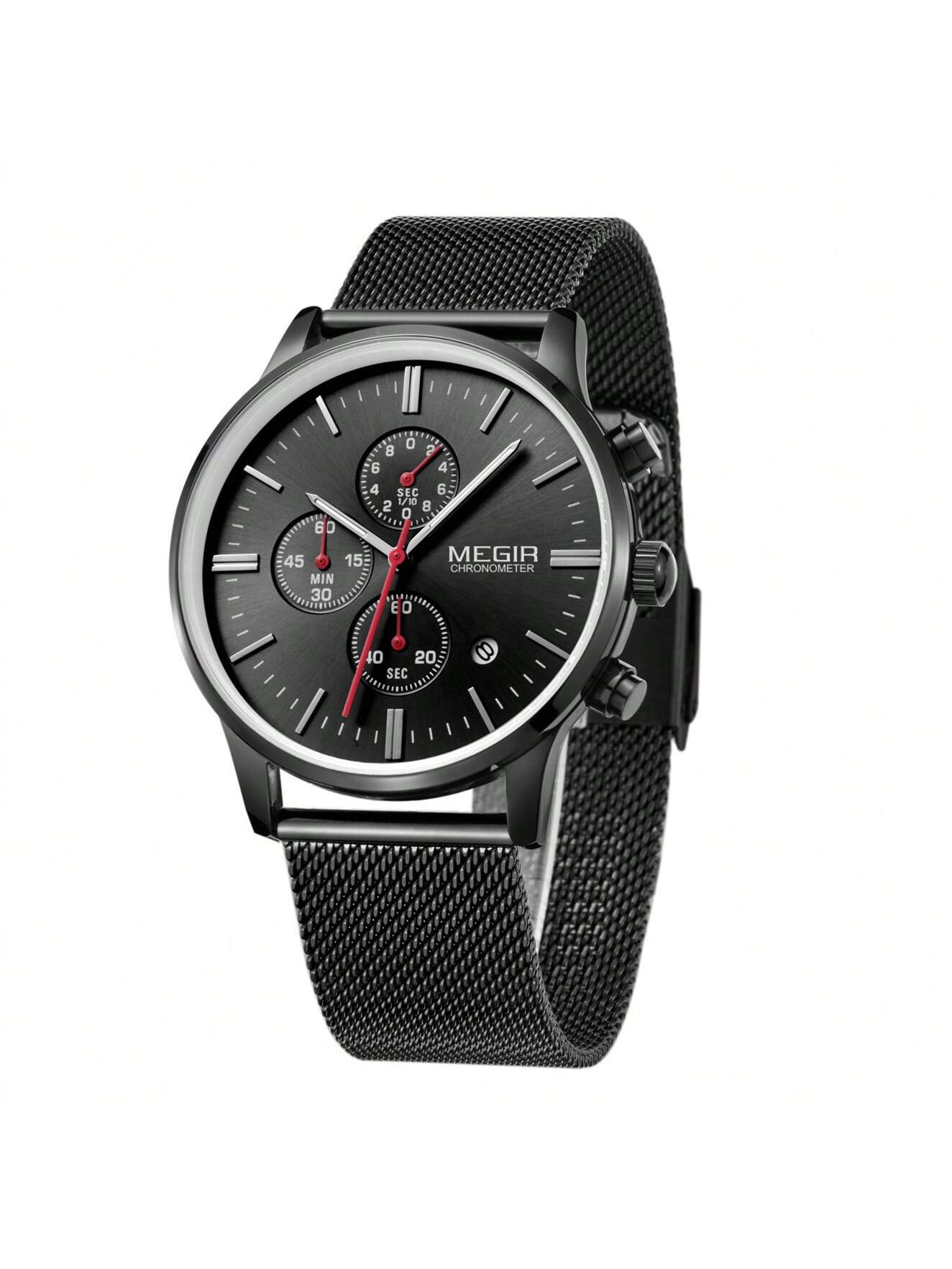 Shein- MEGIR Brand Business Men Watches Fashion Steel Mesh Strap Quartz Sports Wristwatch Waterproof