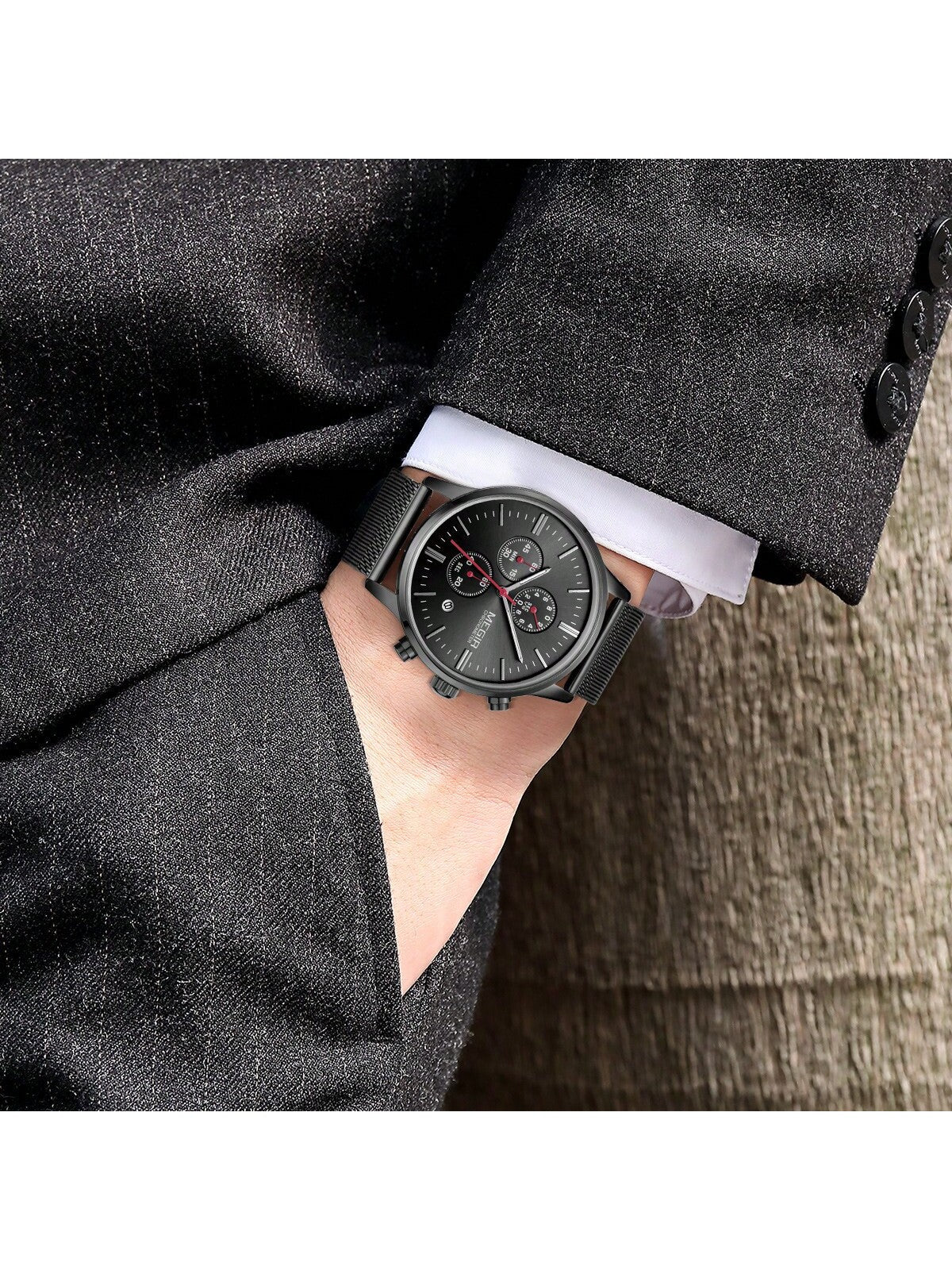 Shein- MEGIR Brand Business Men Watches Fashion Steel Mesh Strap Quartz Sports Wristwatch Waterproof